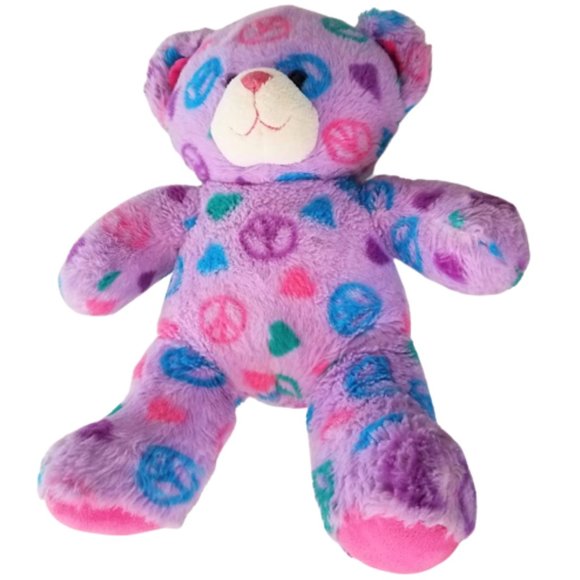 BUILD-A-BEAR WORKSHOP Lavender Purple Pink Peace Sign Teddy Bear 15" Plush 2011 - Picture 3 of 5
